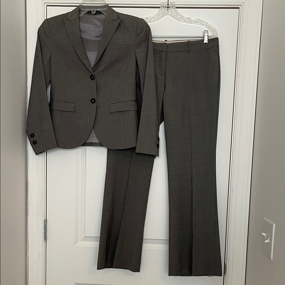 Theory Vintage Virgin Wool Pant Suit Micro Plaid Made in USA Size 6/10 Career
